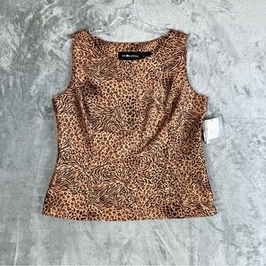 Sag Harbor NWT Brown Mixed Animal Print Tank Top 14 Side Zip Cheetah Sleeveless